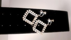 Vintage Rhinestone Square Open work Dangle/drop Clip On Earrings