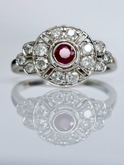Vintage Style 14k White Gold Finish Lab Created Diamond and Ruby 925 Silver Ring