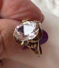 HUBERTUS VON SKAL VINTAGE 10K GOLD COLORLESS WHITE SPINEL FLOWER BUTTERCUP RING
