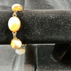 Vintage peach agate striated cabochon boho stone link bracelet, approx 6.75 in