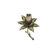 Vtg Crystal Rhinestone Enamel Multi Dimensional Flower Brooch Green Purple Gold