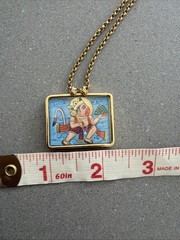 Vintage 18k Gold Hand Painted Indian Charm Pendant Necklace Plated