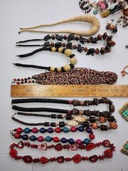 35x Vtg-Now Chunky Mixed Jewelry Lot – Wood Bone Stones Tribal Necklace Earrings