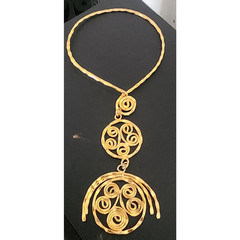 Vintage 70s Gold Necklace Spiral Disc Cascade Ancient Greek Style