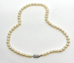 Vintage Baroque Sterling Silver Saltwater Akoya Pearl Necklace 17.75″ Japan