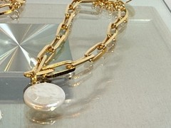 Mayamar (24K Gold Plated) Chunky Link Choker Necklace & Bracelet w/ Pearl Charm