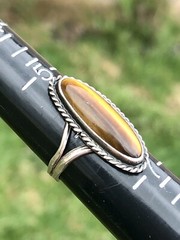 Natural Tiger Eye Oblong Sterling Silver 925 Striped Brown Gemstone Ring Sz 6