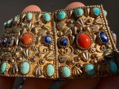 Vintage Egyptian Nepalese Style Bracelet Natural Turquois Lazuli Gold Tone