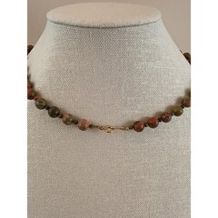 Vintage Unakite Jasper Necklace, Healing Crystal, Earthy Bohohemian