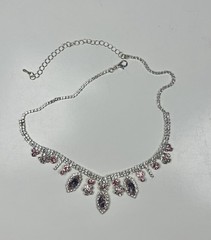 EISENBERG ICE Vintage Silver Tone Pink Rhinestone Crystal Choker Necklace
