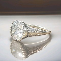 18k white gold Vintage filigree Engagement ring 2.64ct. Natural Cushion Diamond