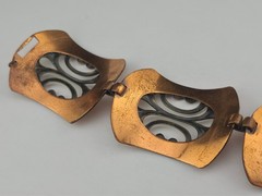 Unsigned Renoir Chunky Copper Brass Filigree Scroll Panel Bracelet Clip Earrings