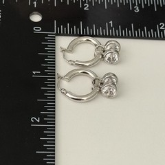 Milor Italy 925 Sterling Silver Clear CZ Bezel Set Dangle Hoop Earrings Sparkly