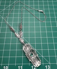 Antique Art Deco Rhodium Plated Filigree French Paste Flower Enamel Necklace