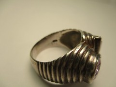 Vintage Contemporary Style Sterling Silver Twin Pear Shape Amethyst Ring 7.5