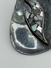 Vintage Israel 935 Sterling Silver Inlaid Mother of Pearl Inlay Brooch
