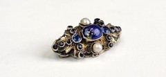 Antique Vtg 800 SILVER Austro Hungarian Lapis Gemstone SMALL Brooch Signed KT