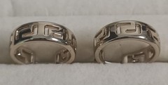 Vintage Greek Key Hoop Earrings Gold Tone Openwork Geometric Meander Pierced 1″