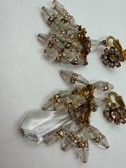 Vintage Earrings Clip On Miriam Haskell Chandelier Glass Missing Bead