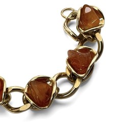 Chunky Natural Stone Bracelet Gold Tone Retro Chic Nuggets Earthy Orange Brown