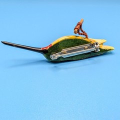 Takahashi Bird Pin Brooch Carved Female Anna Hummingbird Vintage Signed Box