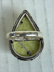 Vintage Boho Lime Green Serpentine Ring Teardrop Rope Marked 925 Size 6 READ