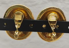 Vintage Monet Black Enamel & Faux Pearl Oval Oversized Clip-On Earrings