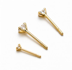 14K AU585 Gold Mini Zircon Stud Earrings Vintage 2mm Pairs