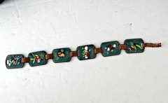 Vintage Ladies Enamel Over Copper Link Panel Bracelet 7″ Bright Color