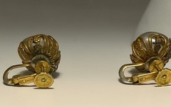 Signed Miriam Haskell Vintage Baroque Pearl Earrings Antique Gold Tone Iconic