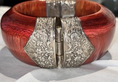 VTG South Asian Dowry Hinged Bone Bangle Silver Repousse Metal Pin Clasp