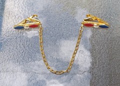 Vintage Red White Blue Enamel Hexagon Shape Gold Tone Sweater Clips Guard