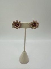 Vintage B.N. Signed Gold Tone Pink Enamel Pink Rhinestone Screw Back Earrings