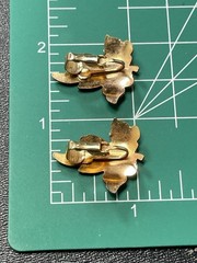 Vintage 1.1” Red Fall Maple Leaf Enameled Gold Tone Clip Earrings