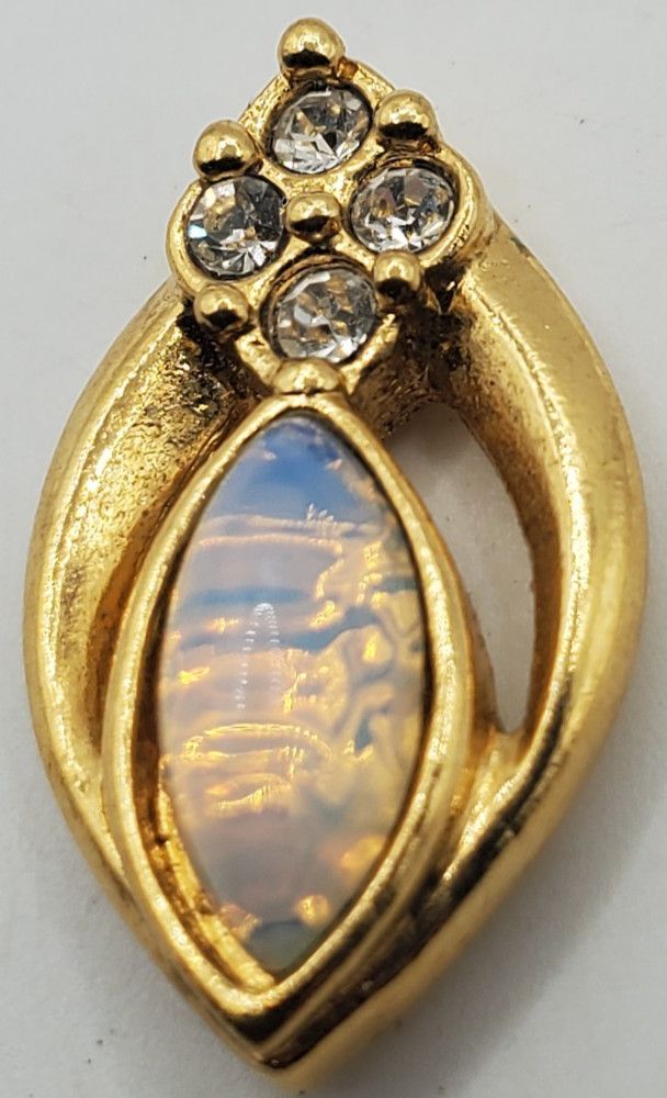 Vintage Avon Faux Opal Oval Gold Tone Pendant Only – .8″ x .45″