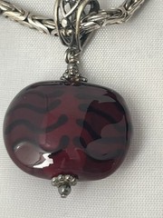 Vintage 925 Sterling Silver Snake Chain With Red Glass Pendant