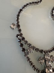 Vintage ArtDeco Necklace Clear / Gray Rhinestone Rhodium Plate Prong Princess