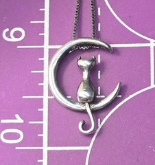 Crescent moon sitting kitty cat celestial sterling silver retro necklace