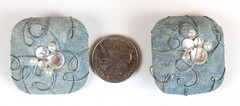 VTG Large Square Clip On Blue Metal Boho Artwork Beaded Sequence 1.5″x1.5″