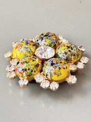 Vintage Verified JULIANA Millefiori Brooch & Earring Set, Yellow Harlequin Multi