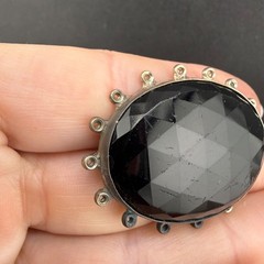 Vintage Rhinestone Brooch Black Silver Tone READ