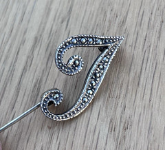 Vintage Sterling Marcasite Letter J I T Brooch Pin Antique Cursive Art Deco