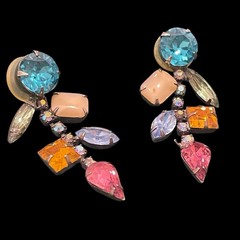 Fruit Salad Drop Earrings Dangles Bold Color Rhinestones Vtg 60s Mid Century Mod