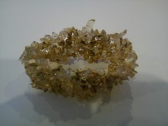 Sea Glass Chip & STONES Bracelet Beaded PINKISH/TAN STRETCHABLE 1 3/8″ WIDE