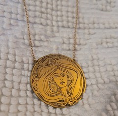 Vintage 70s Handmade Artesian Brass Gold Girl Necklace Groovy Hippy Best ’79