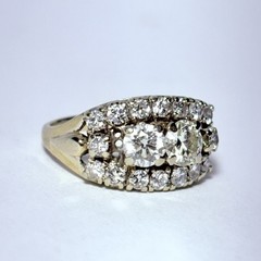 GG Certified 14K Gold .99ctw Old European Diamond .79ctw Accent Sz 7.5 Ring 5.4g