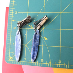Vintage Brazilian Raw Kyanite White Coral Dangle Earrings Clip On
