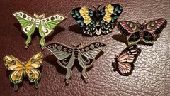 Lot Of 6 Vintage Metal With Enamel Butterfly Brooches In Various Colors