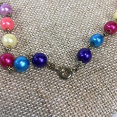 Vintage Beaded Necklace Bright Party Colors Goldtone Accents