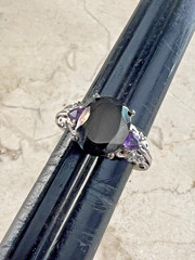 Lovely Chuck Clemency STS Sterling 925 Amethyst & Black Stone Ring Size 5.25
